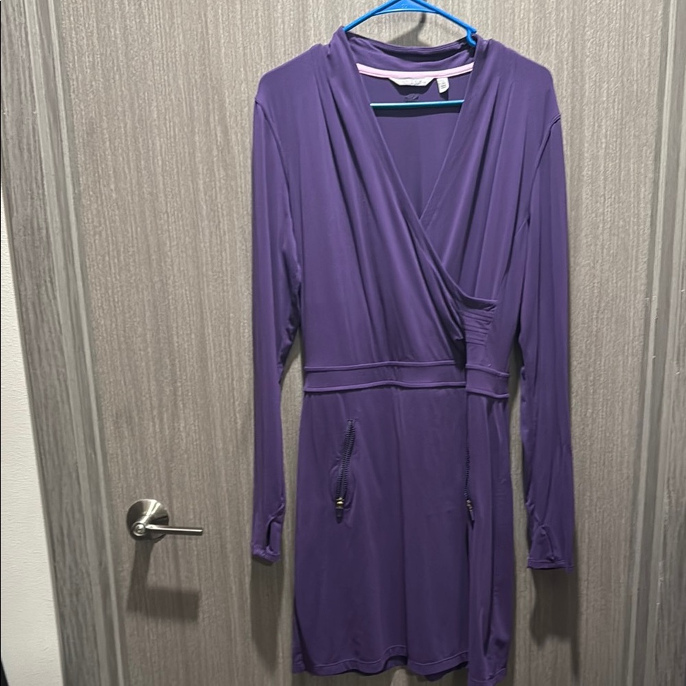 Athleta Size Large Purple Long Sleeve V-Neck Wrap Dress